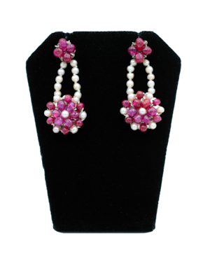 Ruby & Pearl Floral Drop Earrings