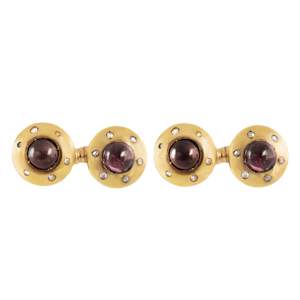 Garnet & Diamond Cufflinks in 18ct Gold | French c.1900