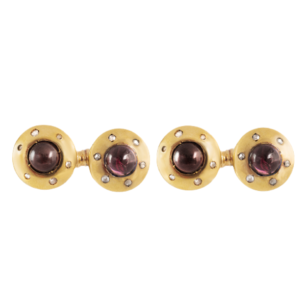 Garnet & Diamond Cufflinks in 18ct Gold | French c.1900 - image 1