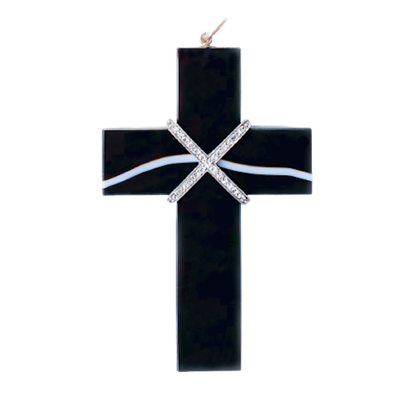 Banded Agate & Diamond Cross Pendant Locket | Victorian c.1880 - image 1