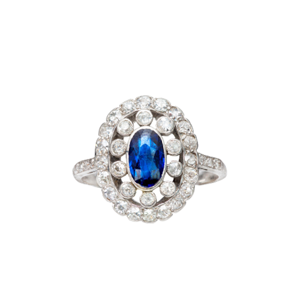Art Deco Sapphire & Diamond Ring | Platinum c.1930 - image 2