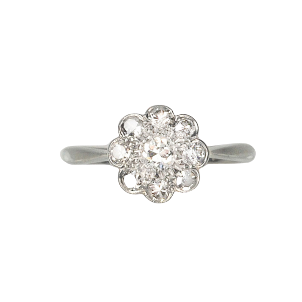 Vintage Diamond Cluster Ring in 18ct White Gold & Platinum | English c.1950 - image 1