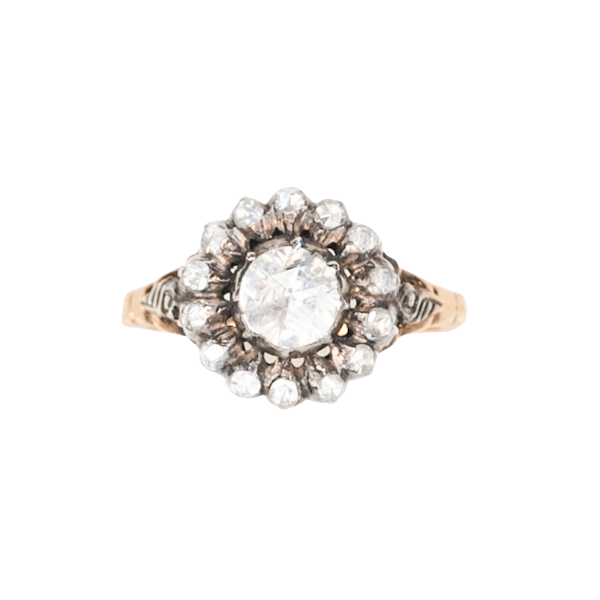 Dutch Rose Cut Diamond Cluster Ring in 14ct Gold & Silver | Georgian c.1820s - image 4