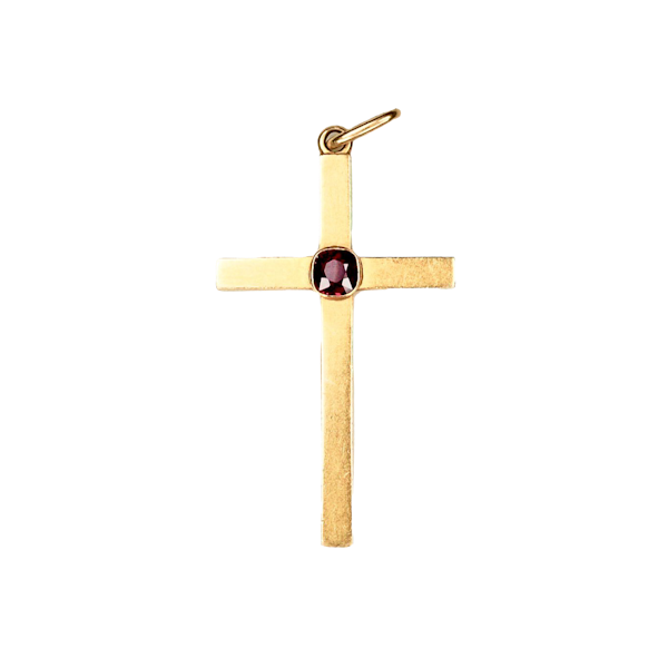 18ct Gold Burma Ruby Cross Pendant | Victorian c.1900s - image 1