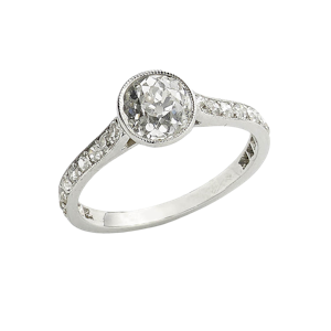 Edwardian Style Cushion Cut Diamond and Platinum Ring, 1.20 Carats