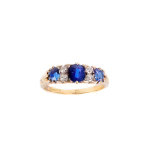 Sapphire & Diamond Half Hoop 18ct Gold Ring | Edwardian c.1900