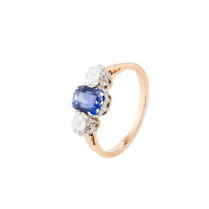 Sri Lankan Sapphire & Diamond Three Stone Ring in 18ct Gold | c.1950s