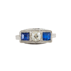 Sapphire & Diamond 14ct Gold & Platinum Ring | Art Deco c.1930s