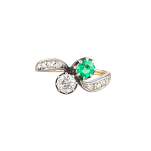 Emerald & Diamond Toi et Moi Ring | English c.1900s