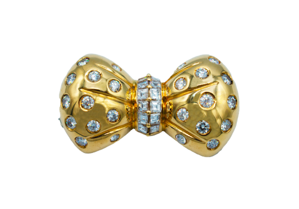 Kutchinsky Diamond Set 18ct Gold 'Bow' Brooch - image 1