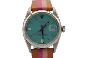 Rolex Oyster Perpetual Date 1500 Turquoise Dial | Pink Details | Custom Leather Strap