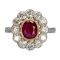 Burma Ruby, Diamond and Platinum Cluster Ring, 0.97 Carats - image 1