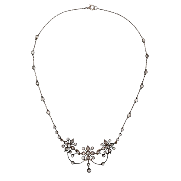 Antique Victorian Diamond, Silver and Gold Flower Necklace, Circa 1890 - image 1