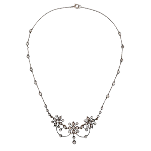 Antique Victorian Diamond, Silver and Gold Flower Necklace, Circa 1890