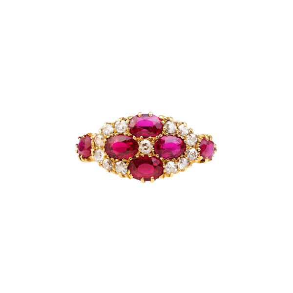 Burmese Ruby & Diamond Cluster Ring in 18ct Gold | Chester 1914 - image 1