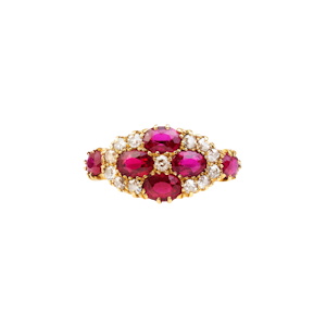 Burmese Ruby & Diamond Cluster Ring in 18ct Gold | Chester 1914