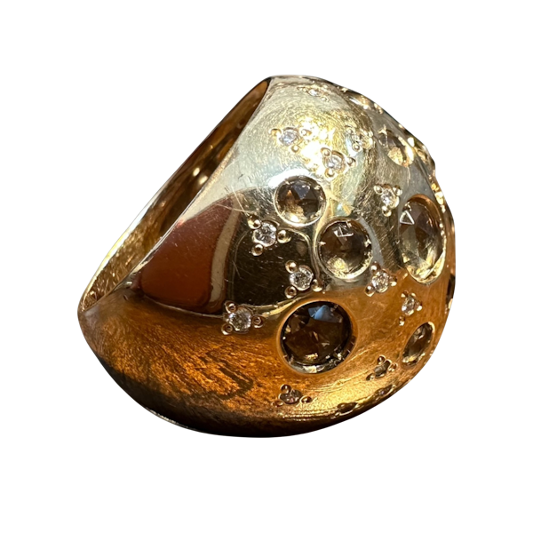 Diamond & Yellow Quartz Bombe Ring - 18k Yellow Gold - info@marksjewellery.co.uk - image 1