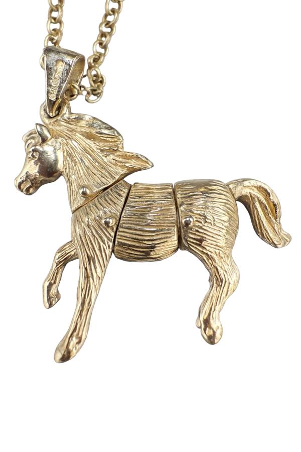 Gold Large Articulated Horse Pendant 9ct solid gold with Chain. Mark Constable Unit 301 - image 1