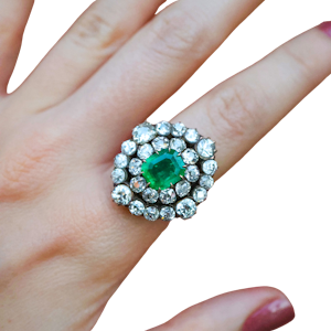Lovely Colombian Emerald Diamond Ring at Deco&Vintage Ltd