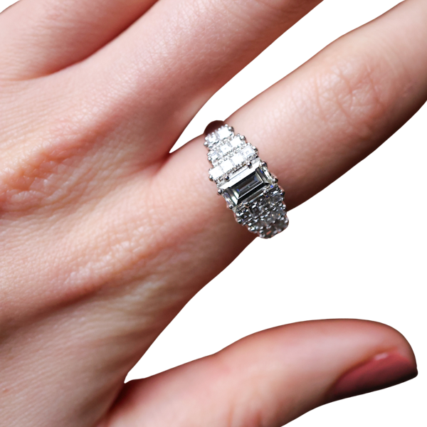 1.1ct Emerald-cut Diamond 18ct White Gold Ring at Deco&Vintage Ltd - image 1