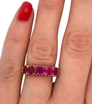 Victorian Five Stone Natural Burmese Ruby Ring in 18ct Yellow Gold