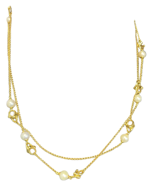 Georg Jensen Magic Long sautoir Necklace 18 carat yellow gold and Pearl. Designed by Regitze Overgaard. Mark Constable Unit 301