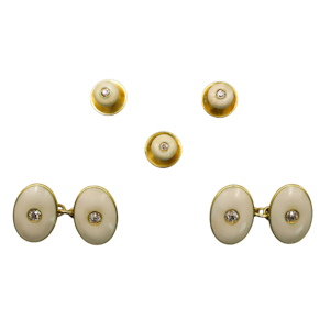 Gentlemen's Diamond, Enamel and Gold Dress Set, Circa 1920