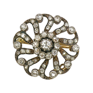 Victorian Diamond and Silver Upon Gold Pinwheel Cluster Brooch, Circa 1890