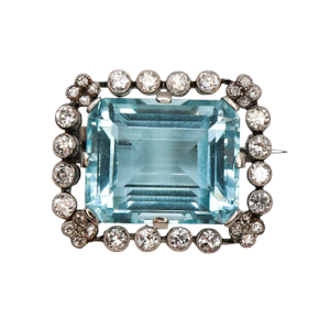 Vintage Aquamarine, Diamond and Platinum Cluster Brooch, Circa 1930