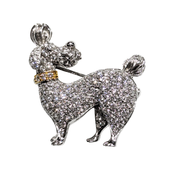 Vintage Italian Diamond and White Gold Poodle Brooch, 1994 - image 1