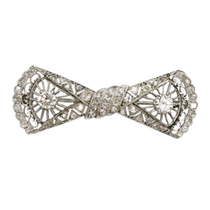 Art Deco Style Diamond and Platinum Bow Brooch