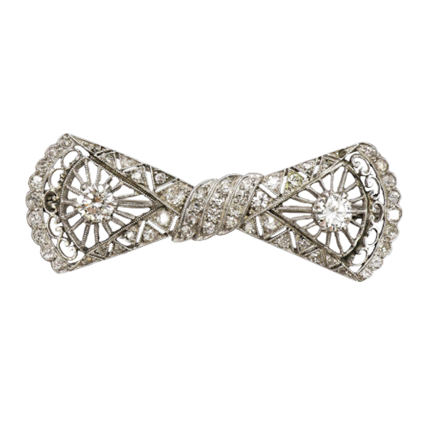 Art Deco Style Diamond and Platinum Bow Brooch - image 1