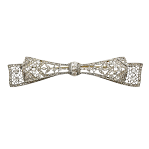 Edwardian Style Diamond and Silver Upon Gold Bow Brooch