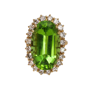 Vintage Peridot, Diamond and Gold Cluster Ring, Circa 1990