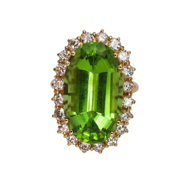 Vintage Peridot, Diamond and Gold Cluster Ring, Circa 1990 - image 1