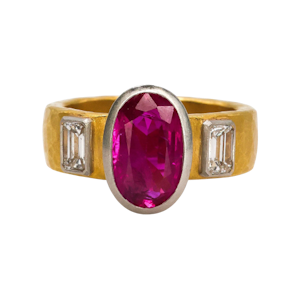 Late 20th Century Ruby, Diamond, Platinum and 22ct Gold Ring, 1.86 Carats, 1999