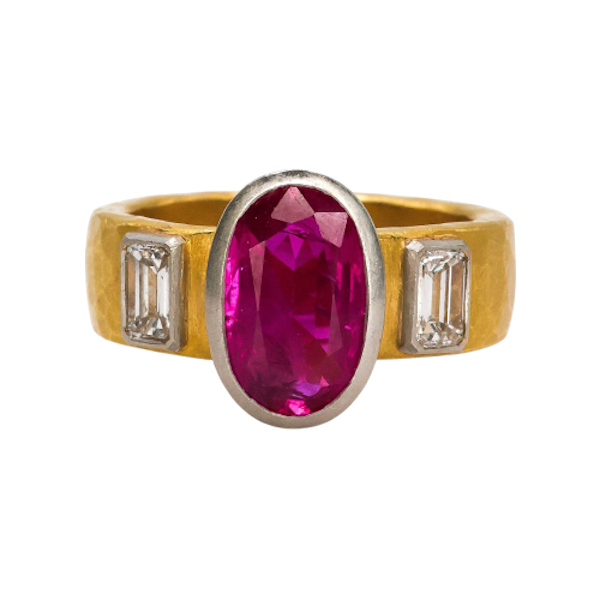 Late 20th Century Ruby, Diamond, Platinum and 22ct Gold Ring, 1.86 Carats, 1999 - image 1