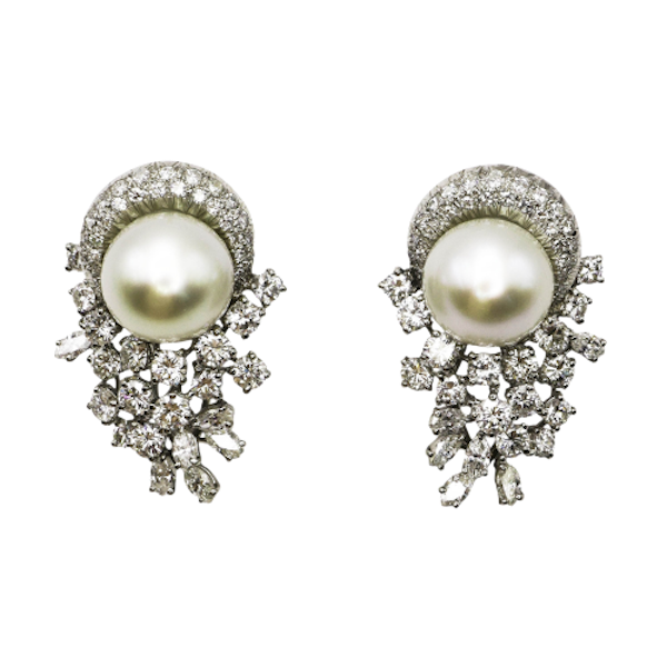 South Sea Pearl, Diamond and White Gold Earrings, 8.50 Carats, Circa 1960 - image 1