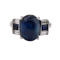 Art Deco Style Cabochon Sapphire, Diamond and Platinum Ring - image 1