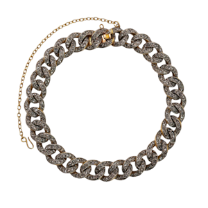 Antique French Diamond, Silver and Gold Curb Links Bracelet, Circa 1890