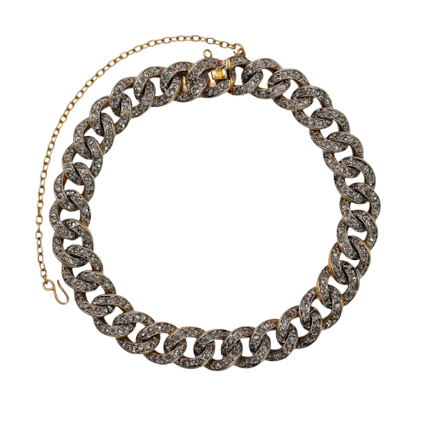 Antique French Diamond, Silver and Gold Curb Links Bracelet, Circa 1890 - image 1