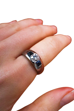 Art Deco Diamond Sapphire Platinum Ring at Deco&Vintage Ltd