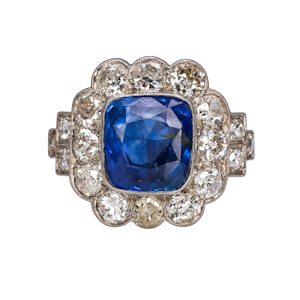 Lovely Art Deco French Diamond Sapphire Platinum Ring at Deco&Vintage Ltd