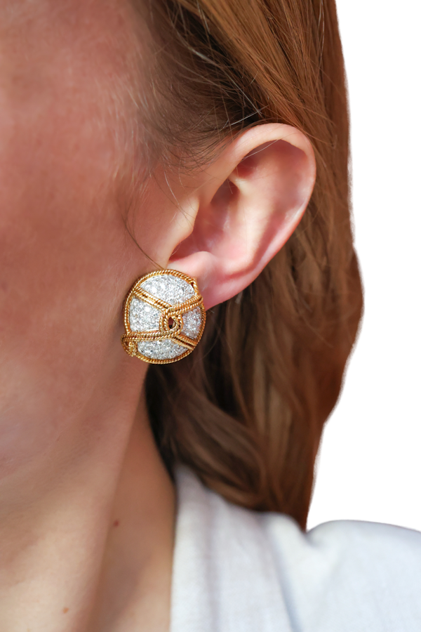 Lovely Vintage Diamond 18ct Gold Earrings at Deco&Vintage Ltd - image 1