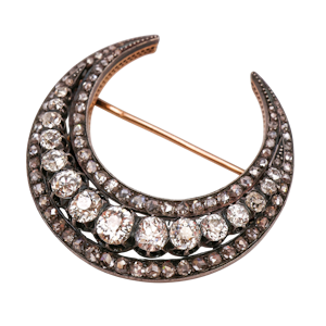 Beautiful Victorian French Diamond Crescent Brooch at Deco&Vintage Ltd