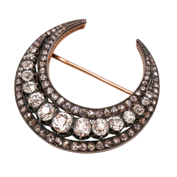 Beautiful Victorian French Diamond Crescent Brooch at Deco&Vintage Ltd - image 1