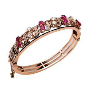 Lovely Victorian Burmese Ruby And Diamond Bangle at Deco&Vintage Ltd
