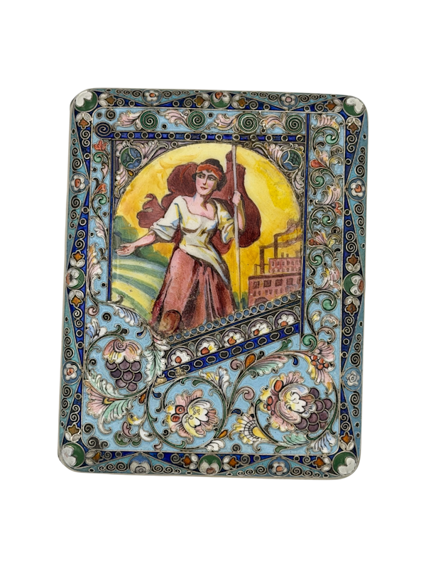 Russian silver gilt and pictorial and shaded enamel cigarette case, Moscow, c.1918-1928. - image 7