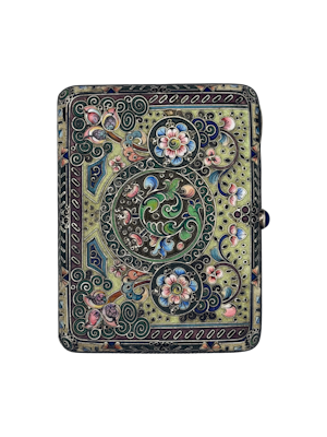 Russian silver gilt and cloisonné and shaded enamel cigarette case, Moscow , c.1910 by БиГ.