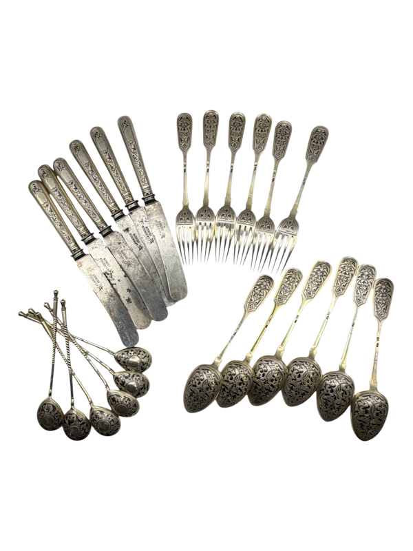 Russian silver and niello desert set for six people, Moscow, c.1890. - image 1